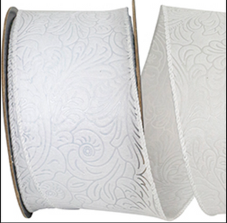 Leaf Scroll Embossed Wired Edge Ribbon