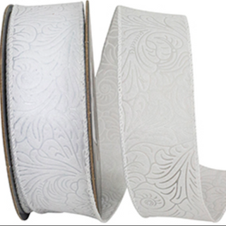Leaf Scroll Embossed Wired Edge Ribbon