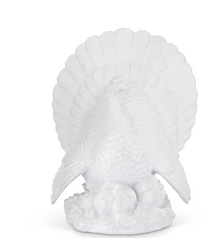 13 Inch Glossy White Resin Turkey