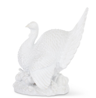 13 Inch Glossy White Resin Turkey