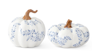 White with Blue Floral Ceramic Pumpkins