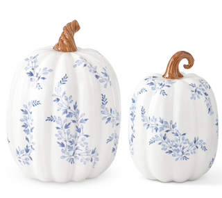 White with Blue Floral Ceramic Pumpkins