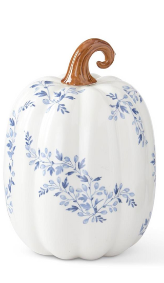 White with Blue Floral Ceramic Pumpkins