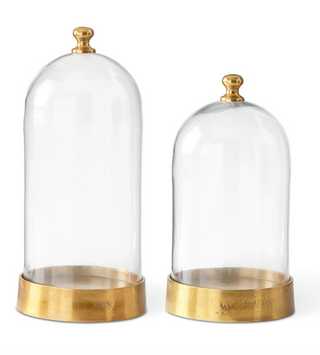 Clear Glass and Antiqued Gold Metal Cloche
