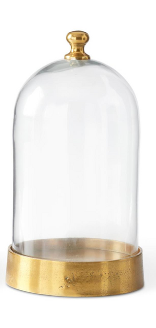 Clear Glass and Antiqued Gold Metal Cloche