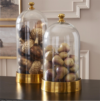 Clear Glass and Antiqued Gold Metal Cloche