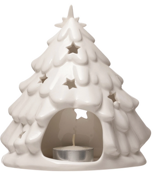 Stoneware Christmas Tree with Holy Family Candle Holder
