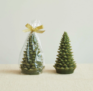 Evergreen Tree-Shaped Candle with Gold Tips