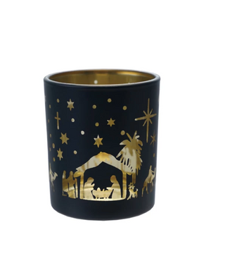 Nativity Scene Glass Tealight Holder
