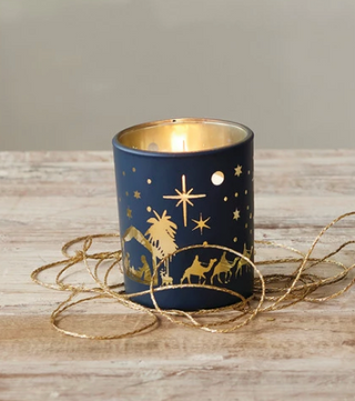Nativity Scene Glass Tealight Holder