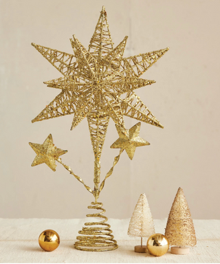 Metal Star Tree Topper Gold Glitter