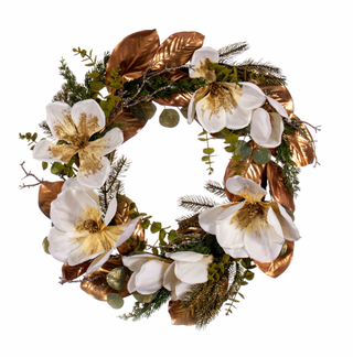 30" White Artificial Magnolia Wreath