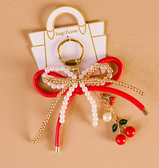 Layered Bow Bag Charm-Red