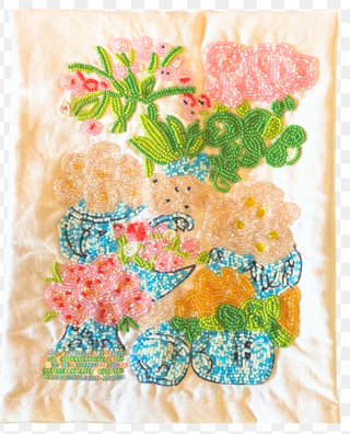 Flowers in GInger Jar beaded tea towel