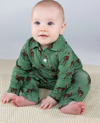 Long Sleeve Polo Romper - Whitetail Deer