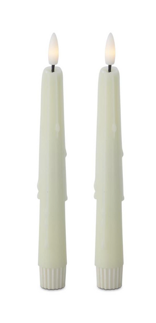 Set of 2 11.5 Inch White LED Drip Taper Candles w/Timer (Copy)