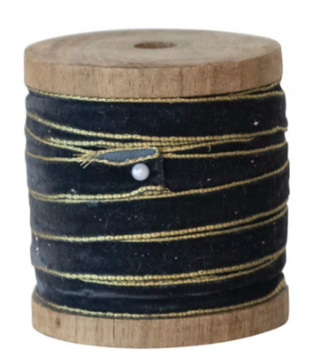 10 Yard Velvet Ribbon w/ Metallic Edges on Wood Spool CSL
