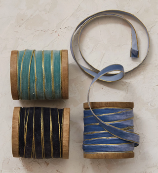 10 Yard Velvet Ribbon w/ Metallic Edges on Wood Spool CSL