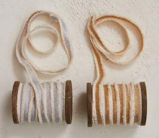 10 Yard Cotton Ribbon w/ Metallic Thread & Fringe on Wood Spool