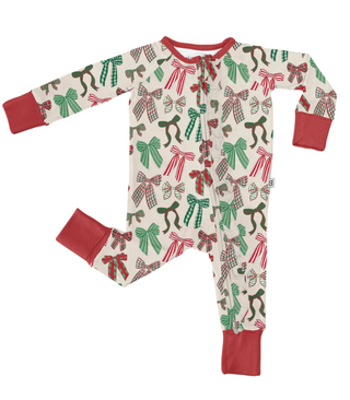 Long Sleeve Zip PJ - Holiday Bows