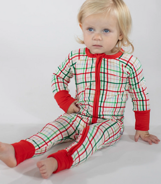 Long Sleeve Zip PJ - Festive Plaid
