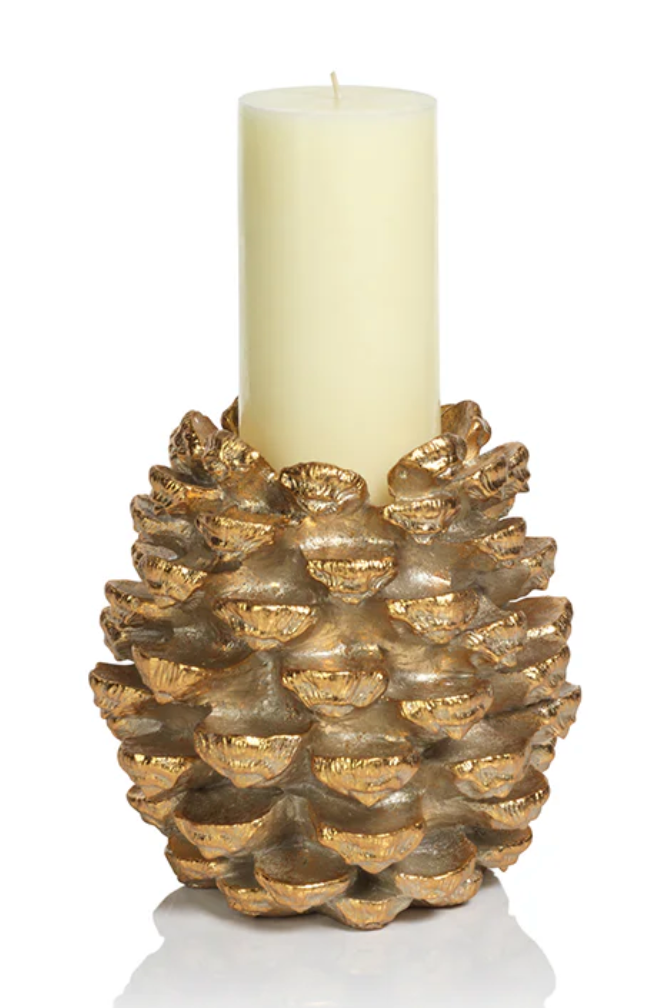 Golden Pinecone Pillar Holder