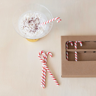 Glass Candy Cane Shaped Stir Sticks Boxed Set of 6