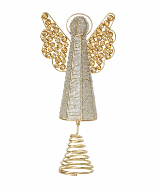 Handmade Metal & Glass Beaded Angel Tree Topper with Jewels
