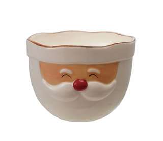 Stoneware Santa Head Shaped Mixing Bowl with Red Rim, Red & White