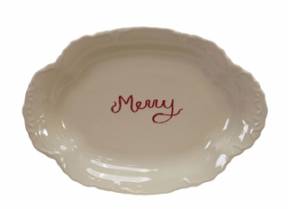 Stoneware Scalloped Platter with Embossed Edge "Merry"