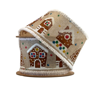 2 1/2" Wired Ribbon | "Gingerbread House" Natural/Multi | 10 Yard Roll