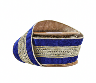 2 1/2" Wired Premium Ribbon | Gold Trim on Blue | 5 Yard Roll