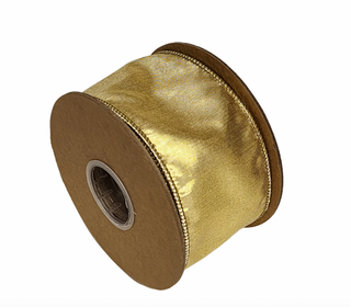 2 1/2" Wired Metallic Dupioni Ribbon | Bright Gold | 10 Yard Roll
