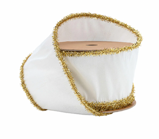 Wired Dupioni Ribbon | Ivory w/ Gold Tinsel Edging