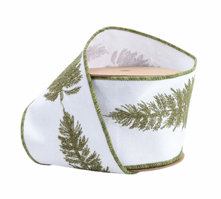4" Wired Canvas Ribbon | Embroidered Trees | 10 Yard Roll