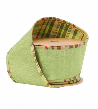 2 1/2" Wired Reversible Dupioni Ribbon Green Plaid
