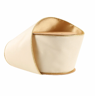 Classic Velvet Wired Ribbon | Ivory/Gold | 10 Yard Roll