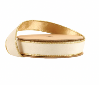 Classic Velvet Wired Ribbon | Ivory/Gold | 10 Yard Roll