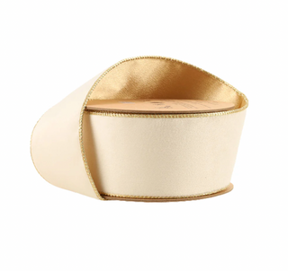 Classic Velvet Wired Ribbon | Ivory/Gold | 10 Yard Roll