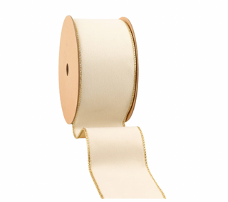 Classic Velvet Wired Ribbon | Ivory/Gold | 10 Yard Roll