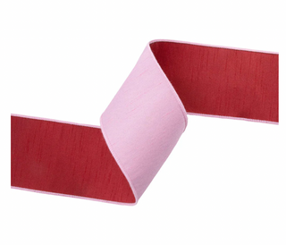 Wired Double-fused Dupioni Ribbon | Red/Lt Pink | 10 Yard Roll