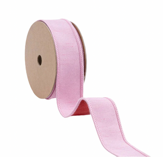 Wired Double-fused Dupioni Ribbon | Red/Lt Pink | 10 Yard Roll