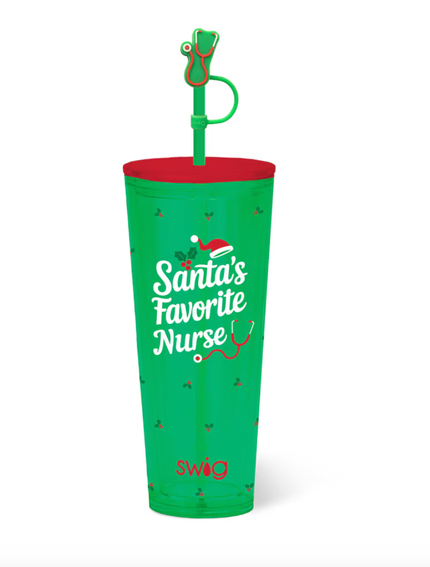 Santa’s Favorite Nurse Plastic Tumbler
