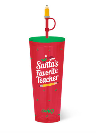 Santa’s Favorite Teacher Plastic Tumbler 24oz