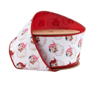 2 1/2" Wired Reversible Dupioni | Santa Face w/ Pink and Red Backing | 10 Yard Roll