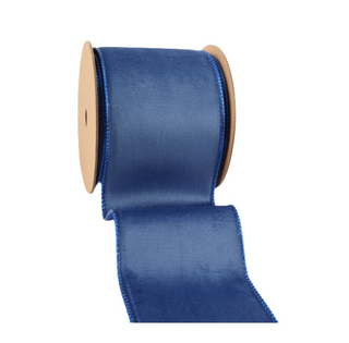 4" Reversible Classic Velvet Wired Ribbon | Electric Blue/Shimmer Blue| 10 Yard Roll