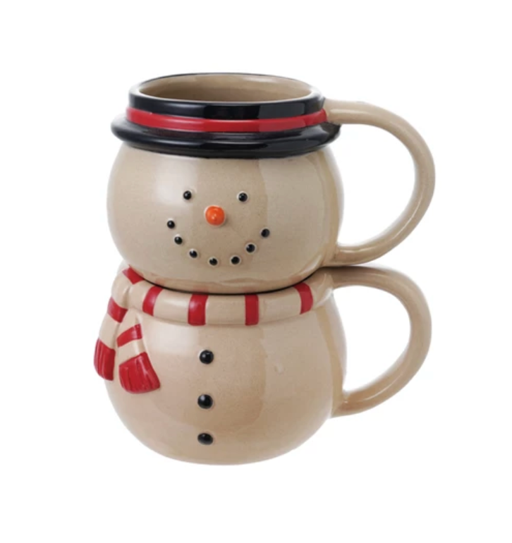 Hand-Painted Stoneware Stackable Snowman Mugs