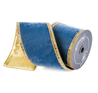 4" Blue Velvet with Gold Trim