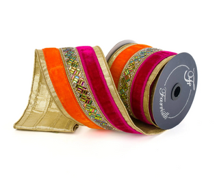4" Orange and Pink Velvet with Jewels