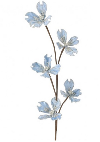 36" Glitter Dogwood Spray Light Blue